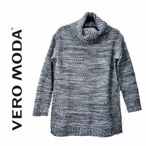 Vero Moda Cowl Neck Split Hem Tunic Black White Gray Knit Cowl Neck Sweater